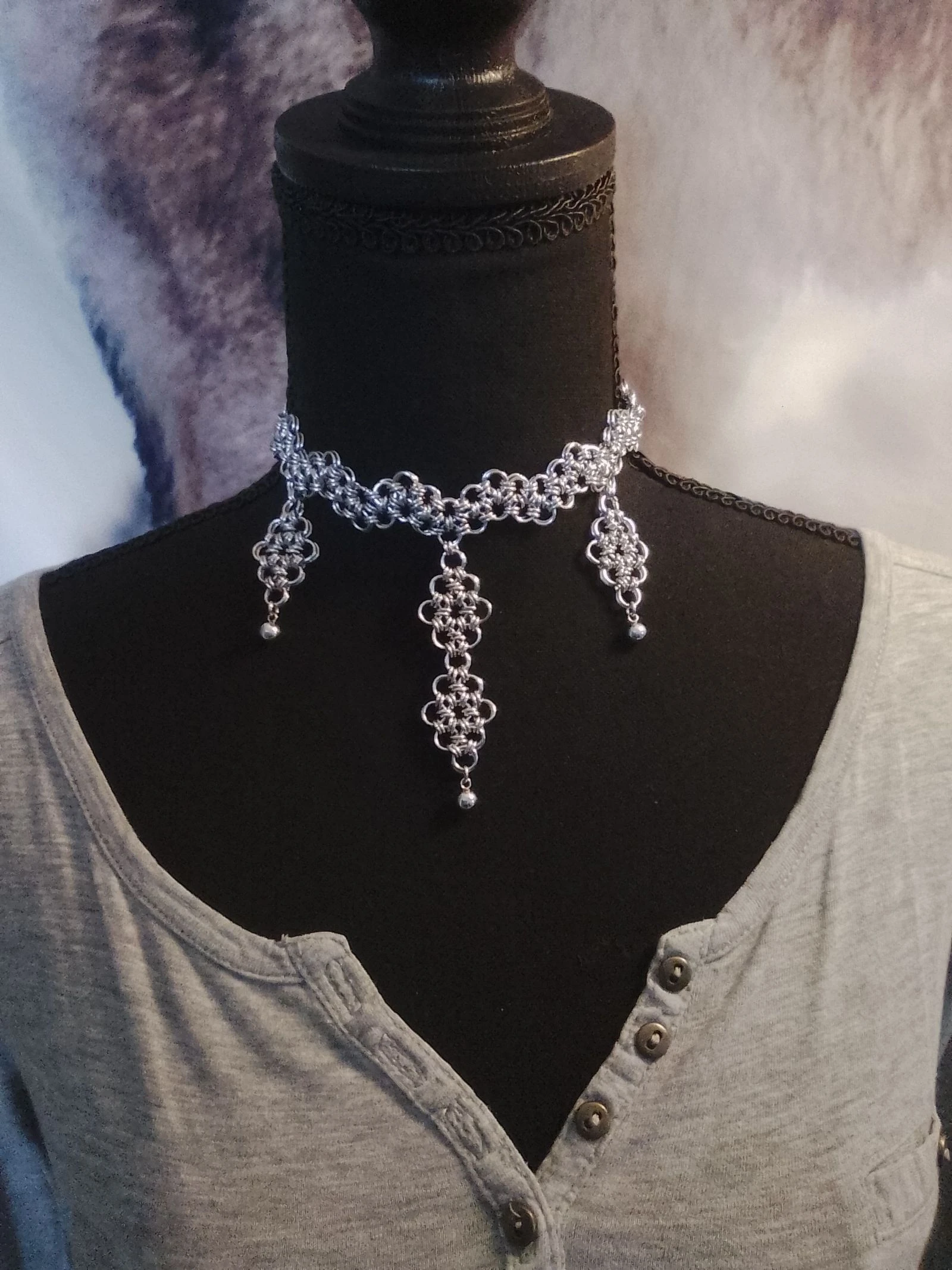 Collier choker décolleté "dentelle" chainmail japonais 